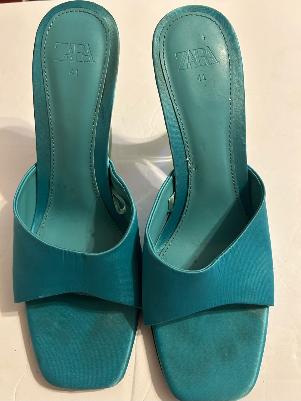 Zara Turquoise Open-Toe Slide Mules